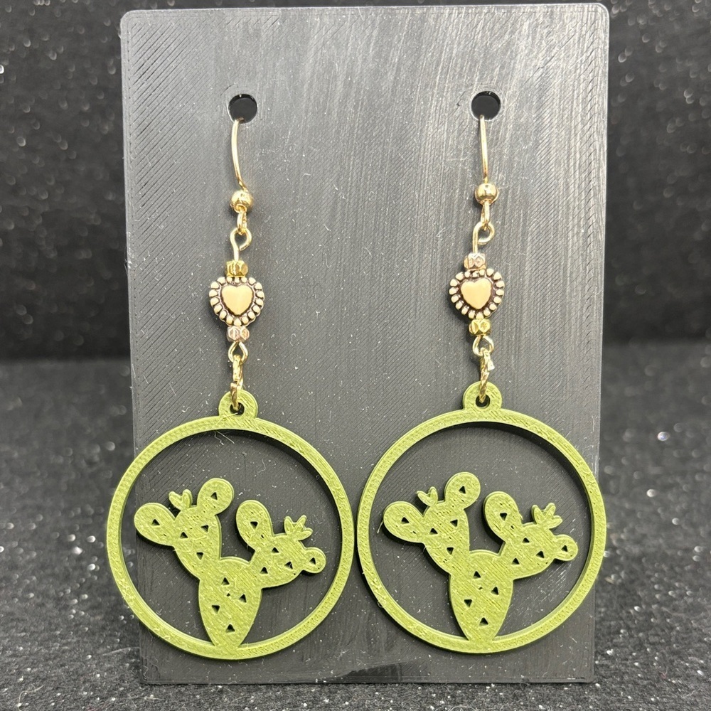 Cactus Hoop Dangle Earrings | Gold-Tone Heart Connector